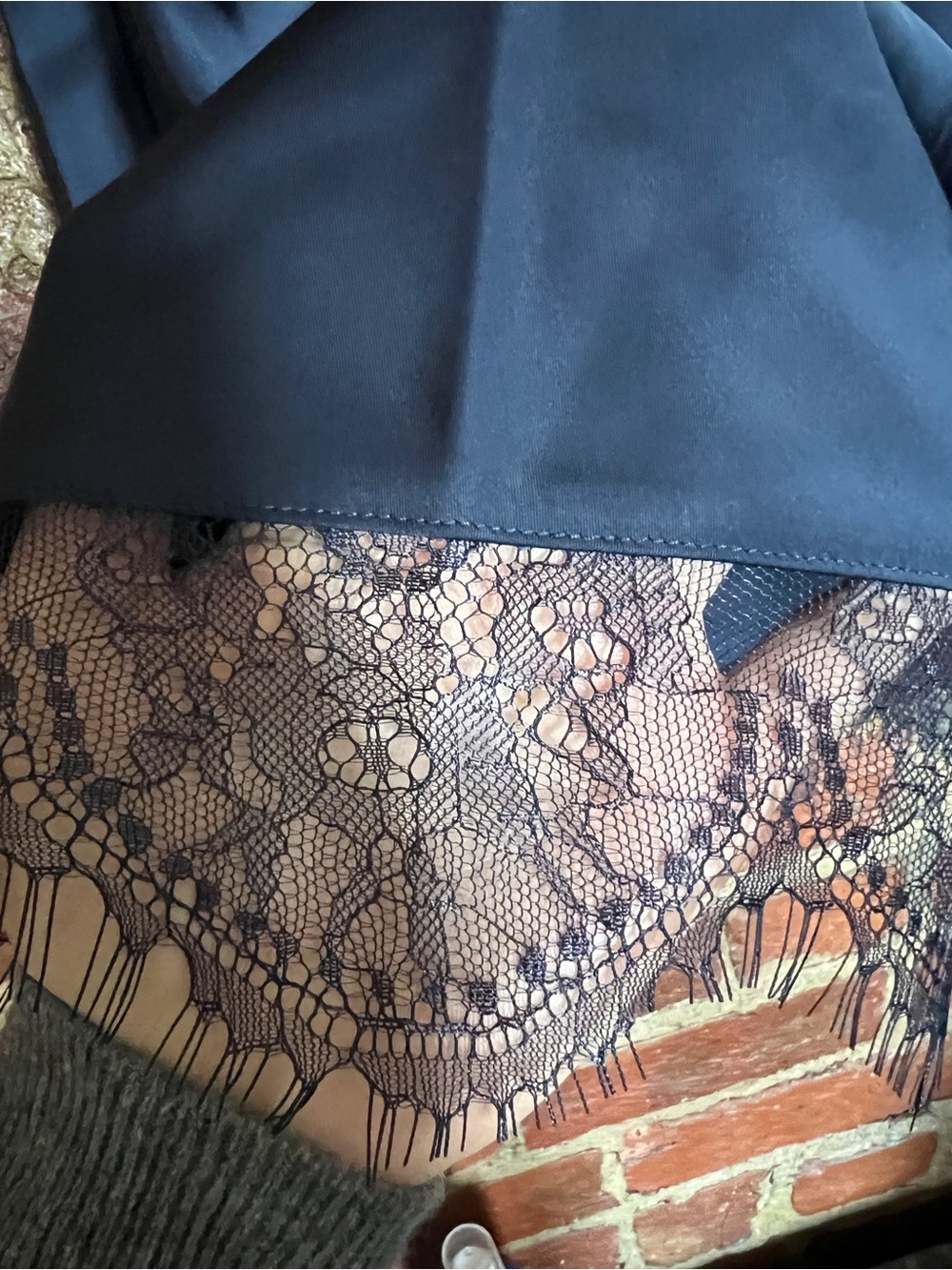 New Satin Lace Hem Midi Skirt in Brown Chocolate NWT - Picture 4 of 5